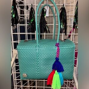 VIDA Mint Woven Tote Bag